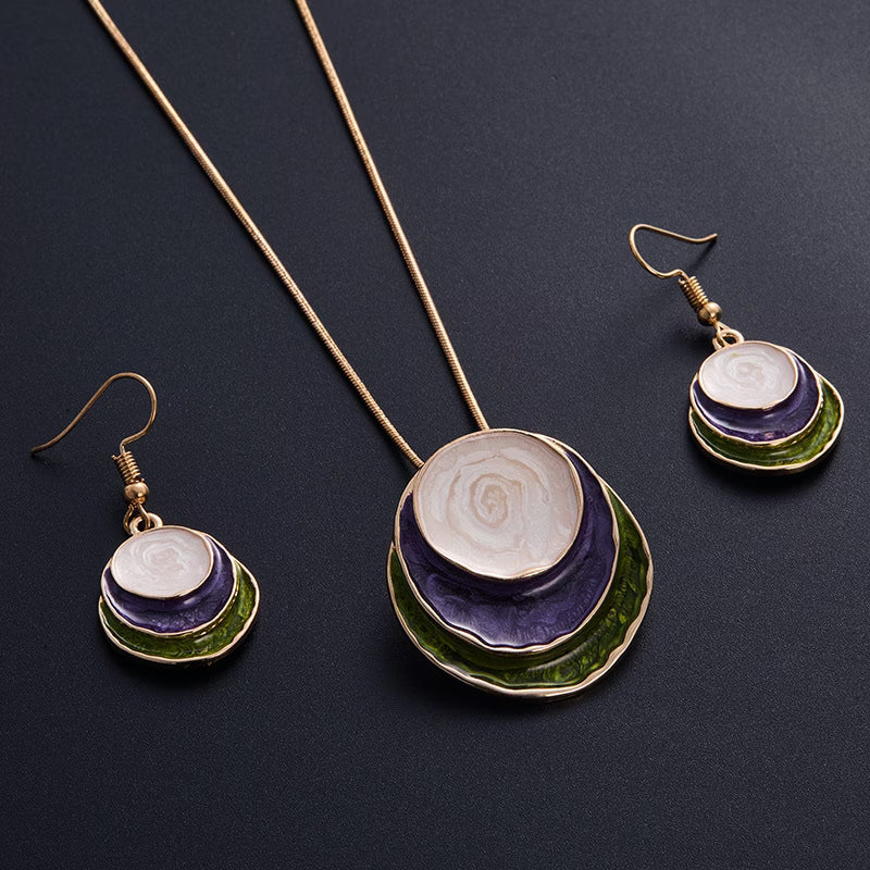 Enameled Pendant and Earrings