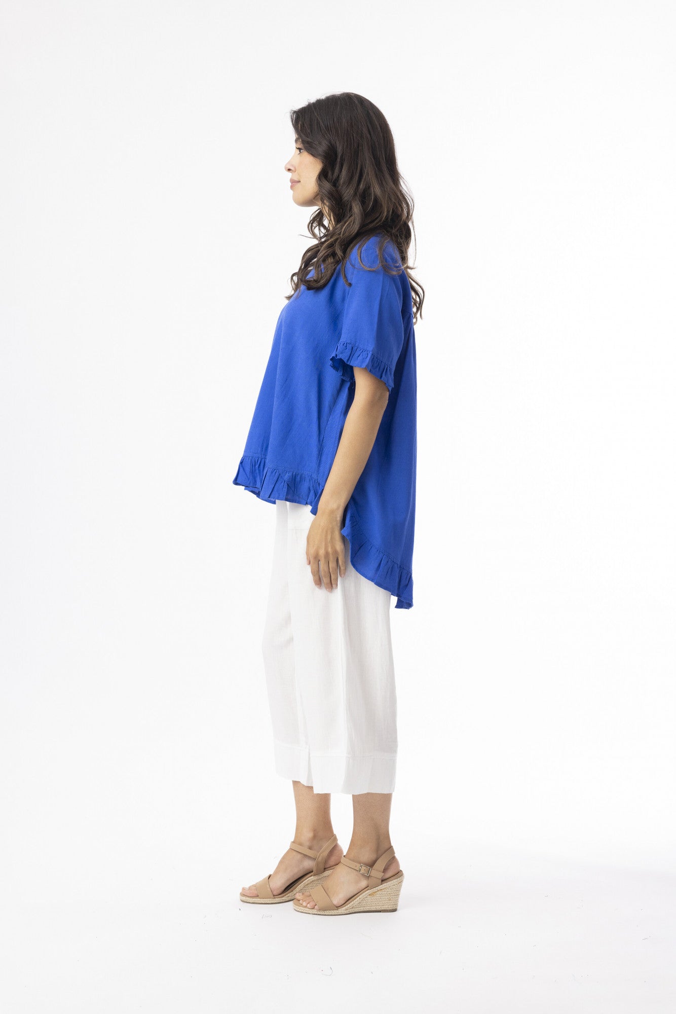 Orientique Plain Frill Top (Navy only)