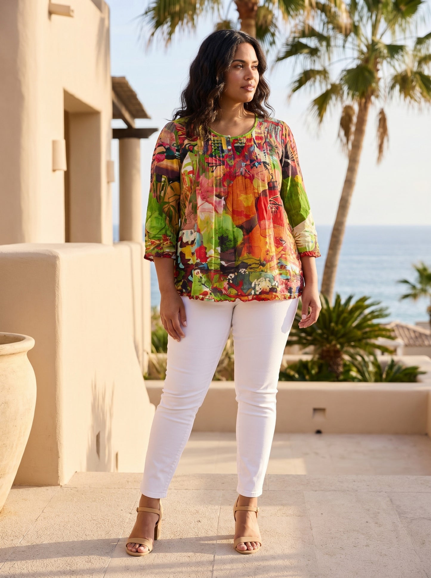 Orientique pleated Organic Cotton Top