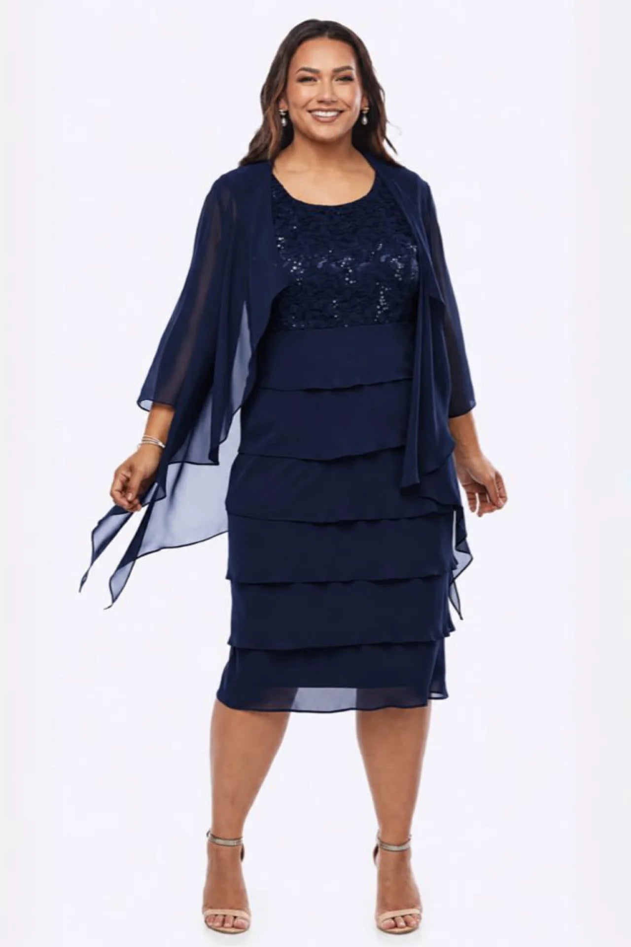 Layla Jones Chiffon and Sequin Dress (Emerald and Navy)
