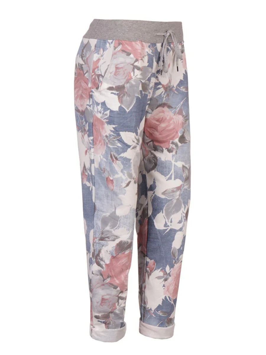 Italian Floral Print Jogger (Black floral only)