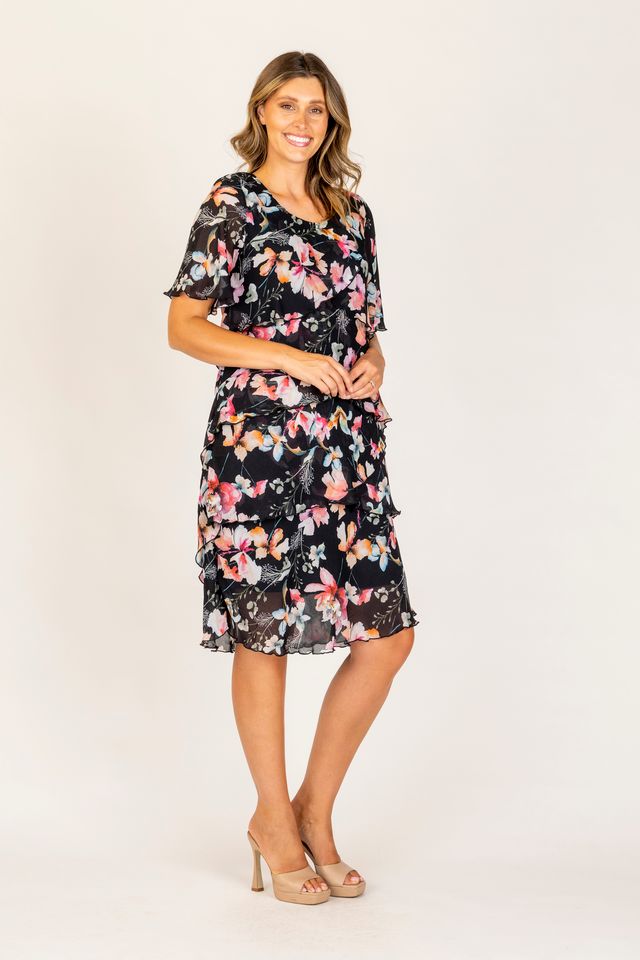 Vivid Layered Chiffon Dress