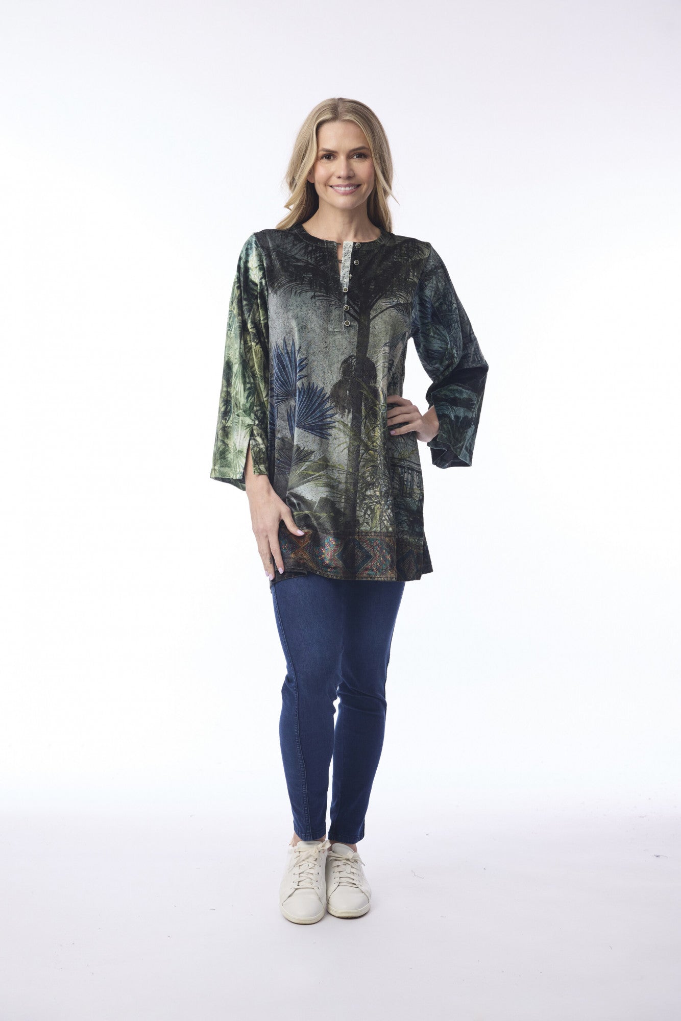 Orientique Digital Print Tropical Jungle Tunic Top