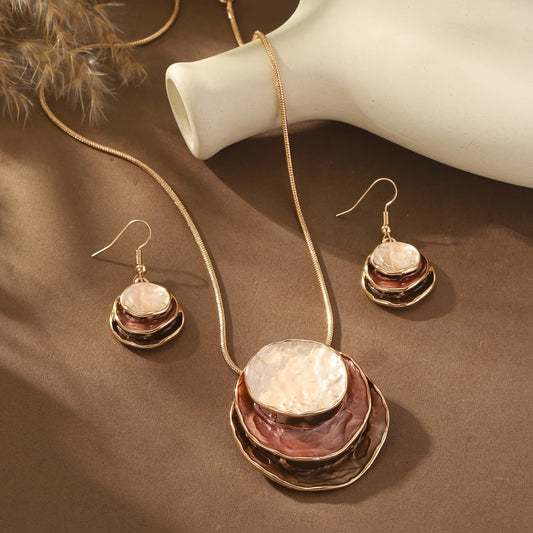 Metal Pendant and Earrings