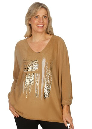 E'Talia Oversized Knit Top (Black and Caramel)