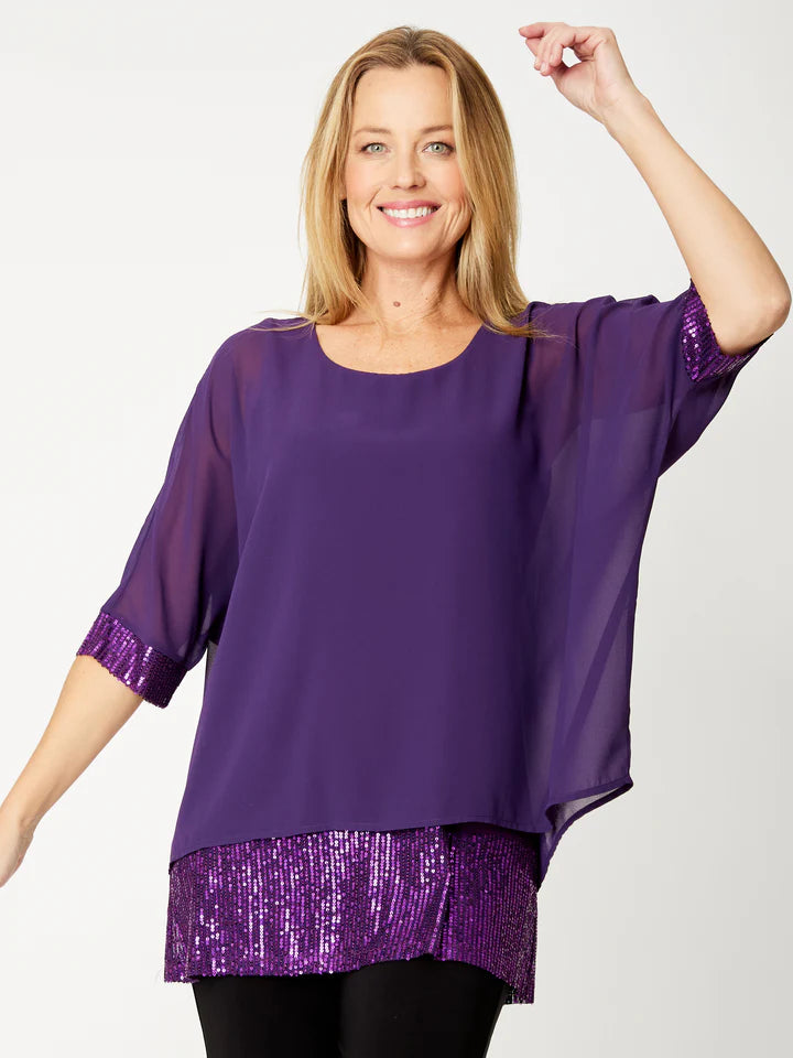 OPM Overlay Top with Sequin Trim (3 Colours )