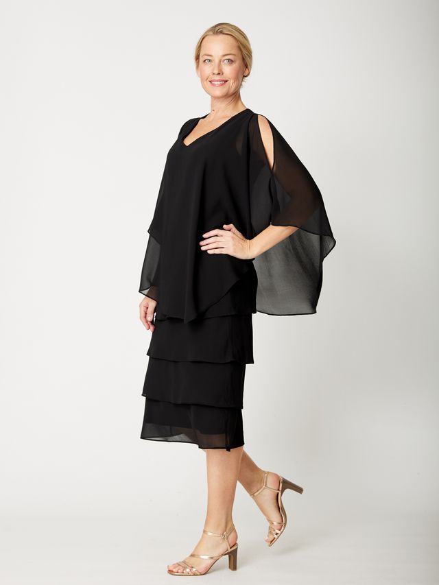 OPM Chiffon Cape Dress (Black and Aubergine)