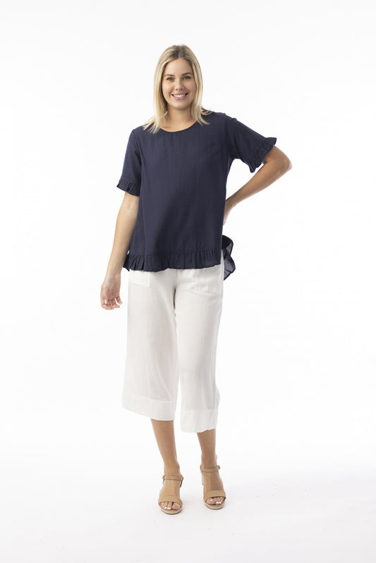 Orientique Plain Frill Top (Navy only)