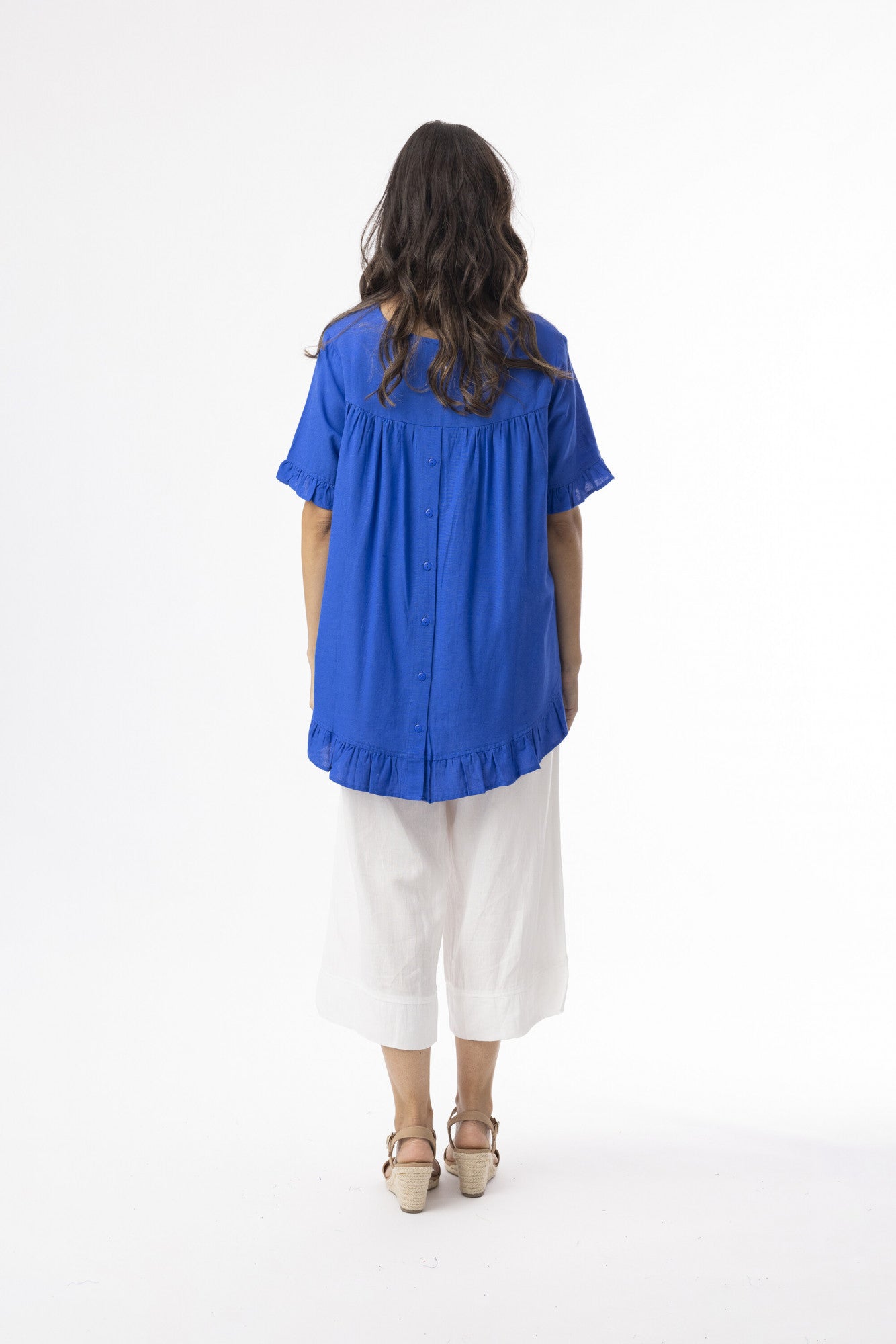 Orientique Plain Frill Top (Navy only)