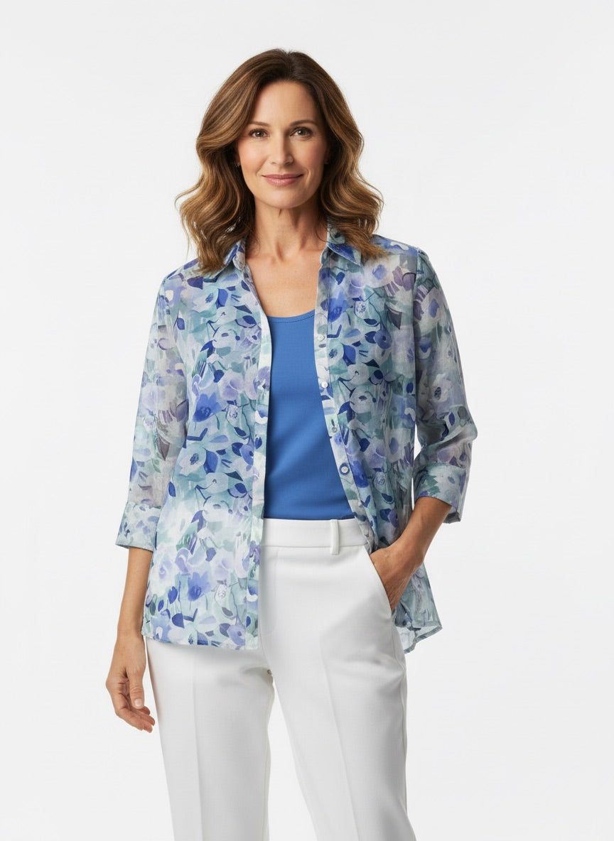 Jillian Azure 3/4 Sleeve Shirt