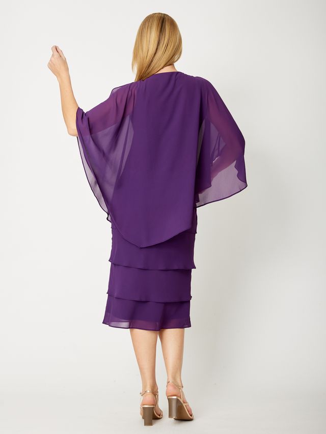 OPM Chiffon Cape Dress (Black and Aubergine)
