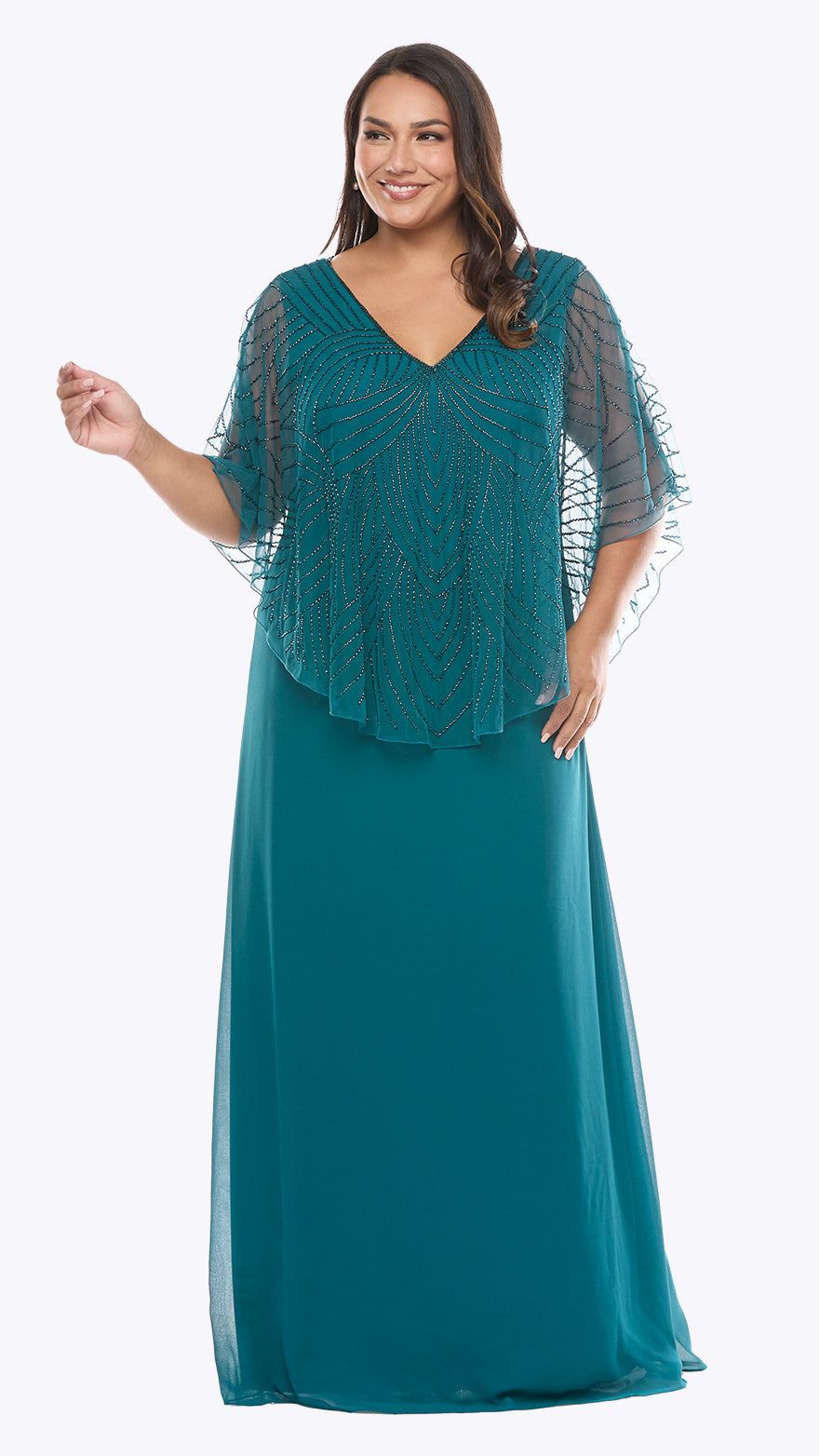 Layla Jones Georgette long dress with beaded attached cape