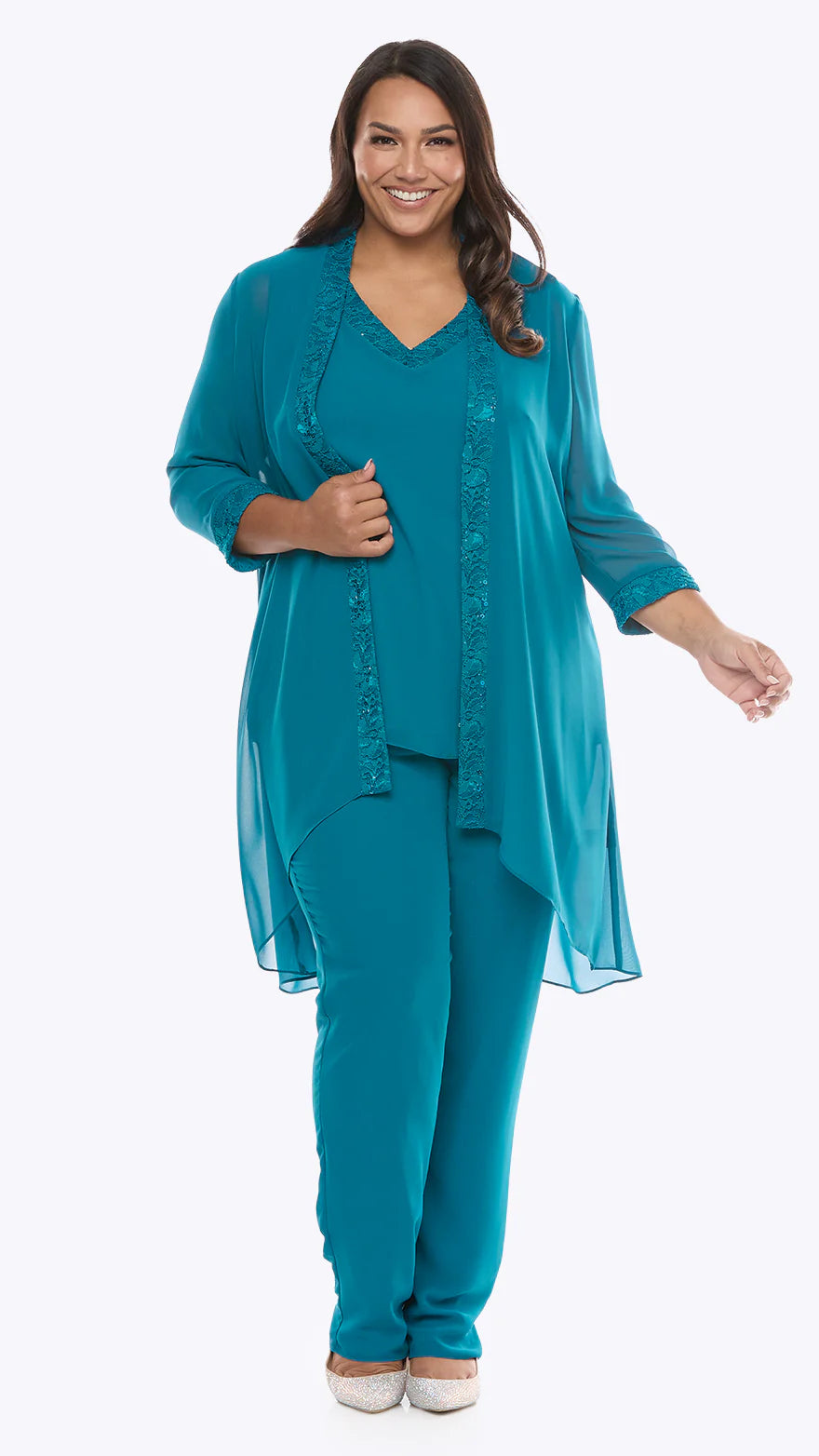 Layla Jones Chiffon Pant Suit Midnight, Emerald or Sapphire