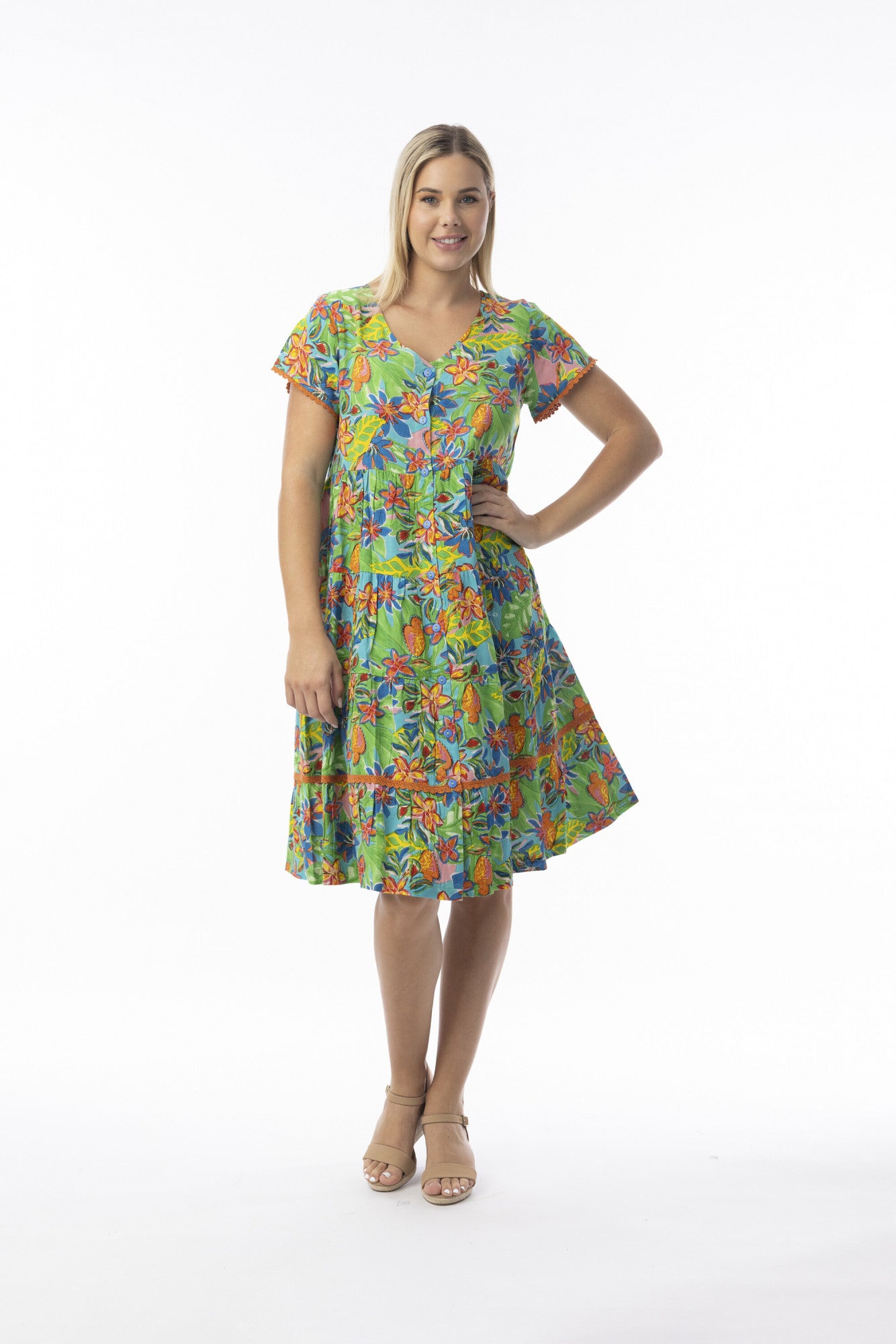 Orientique Button Through Rayon Dress