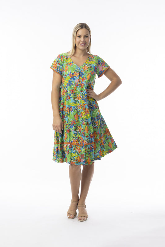 Orientique Button Through Rayon Dress
