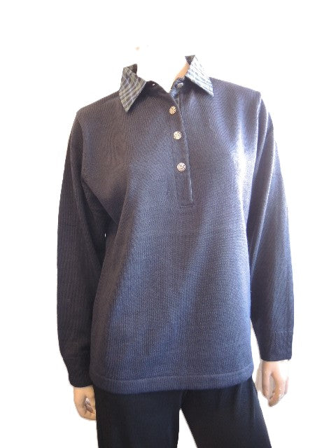 Bromley Navy Collared Knit Top (JoRo Style)