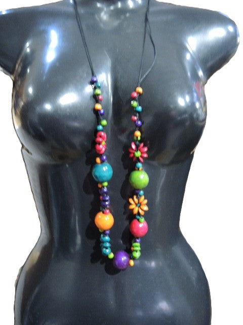 Multi coloured Wooden Bead Necklace