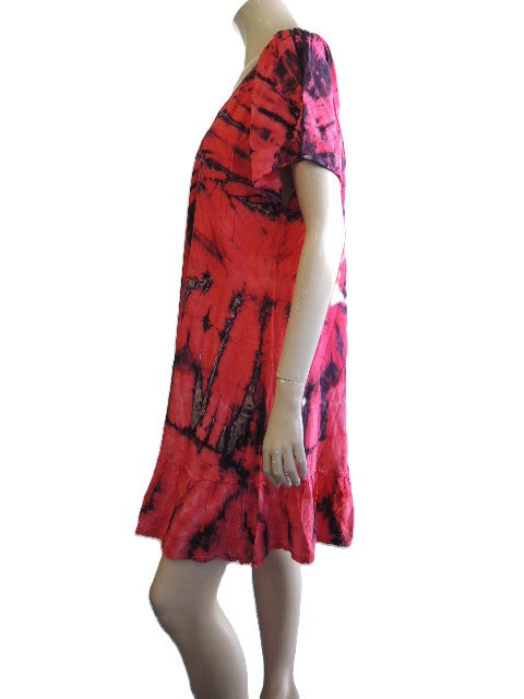 Red Frilled Hem Rayon Dress