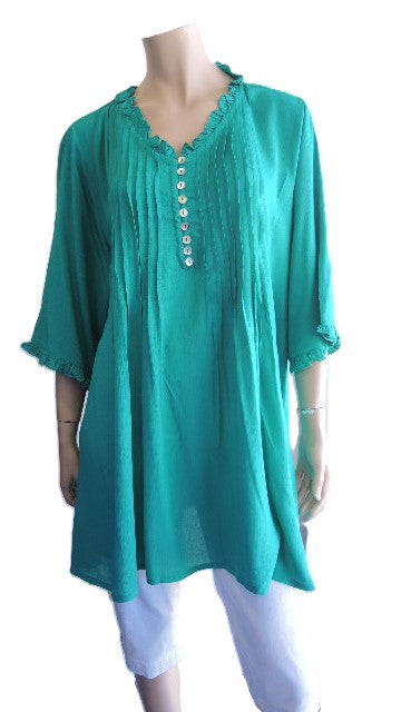 Party Girl Plain Pintuck Top (Green or Cobalt)