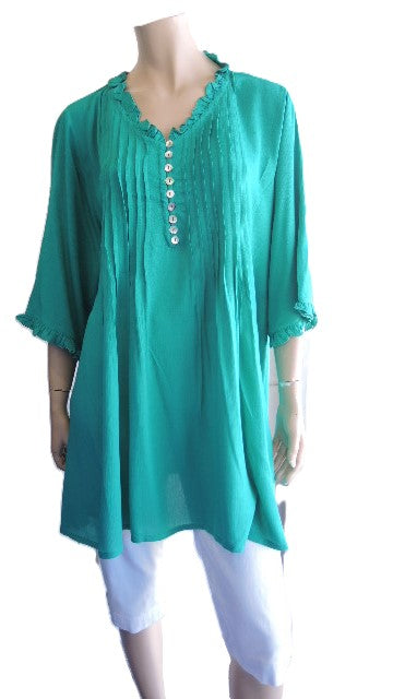 Party Girl Plain Pintuck Top (Green or Cobalt)