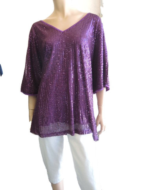 Purple Sequined Evening Top (Size 28)