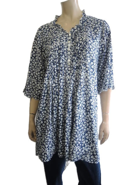 Plusss Navy Floral Pintuck Blouse