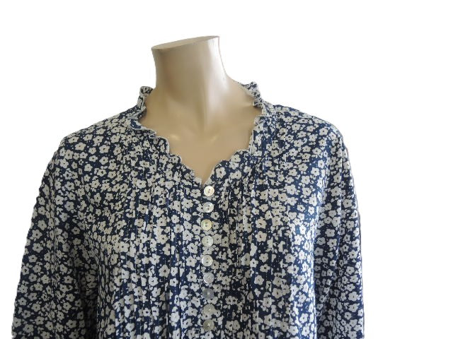 Plusss Navy Floral Pintuck Blouse