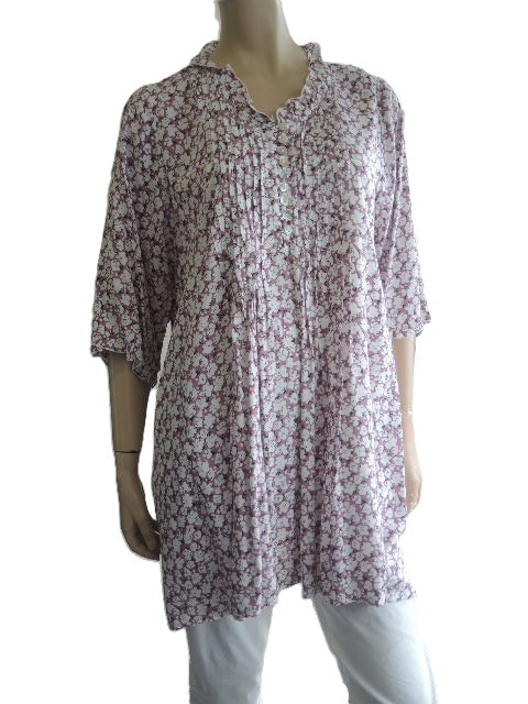 Plusss Pink Floral Pintuck Blouse