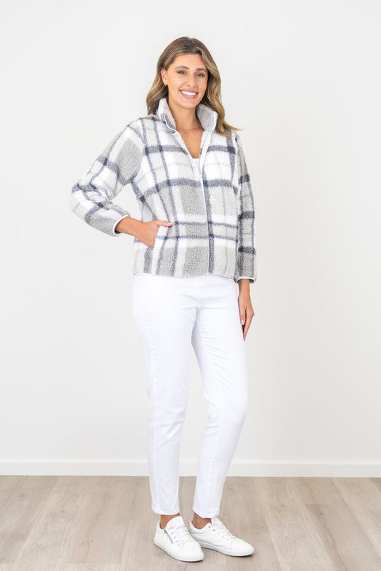 Renoma Fluffy Knit Checked Jacket