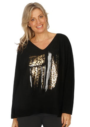 E'Talia Oversized Knit Top (Black and Caramel)
