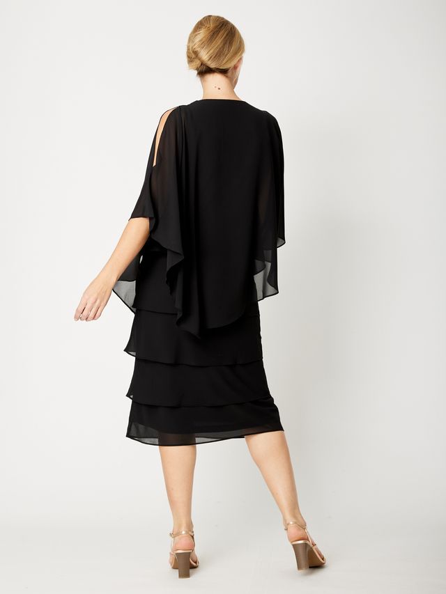 OPM Chiffon Cape Dress (Black and Aubergine)
