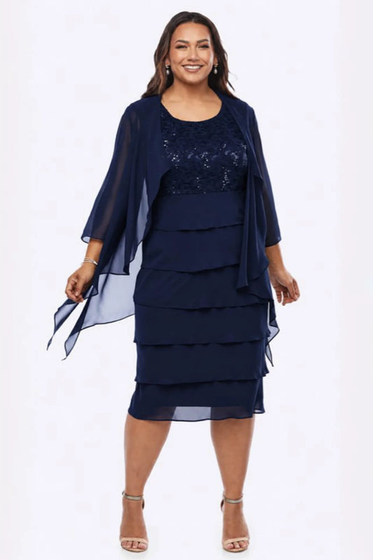 Layla Jones Chiffon and Sequin Dress (Emerald and Navy)