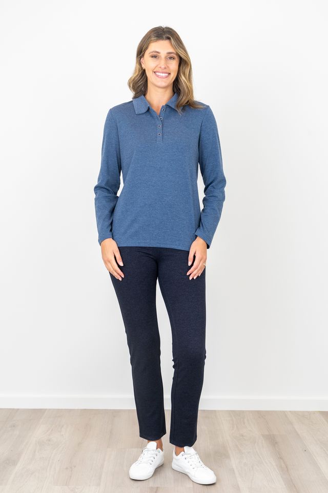 Renoma Long Sleeve Polo Top (Navy Only)