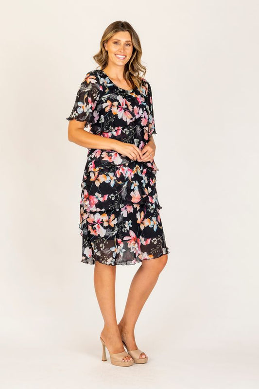 Vivid Layered Chiffon Dress