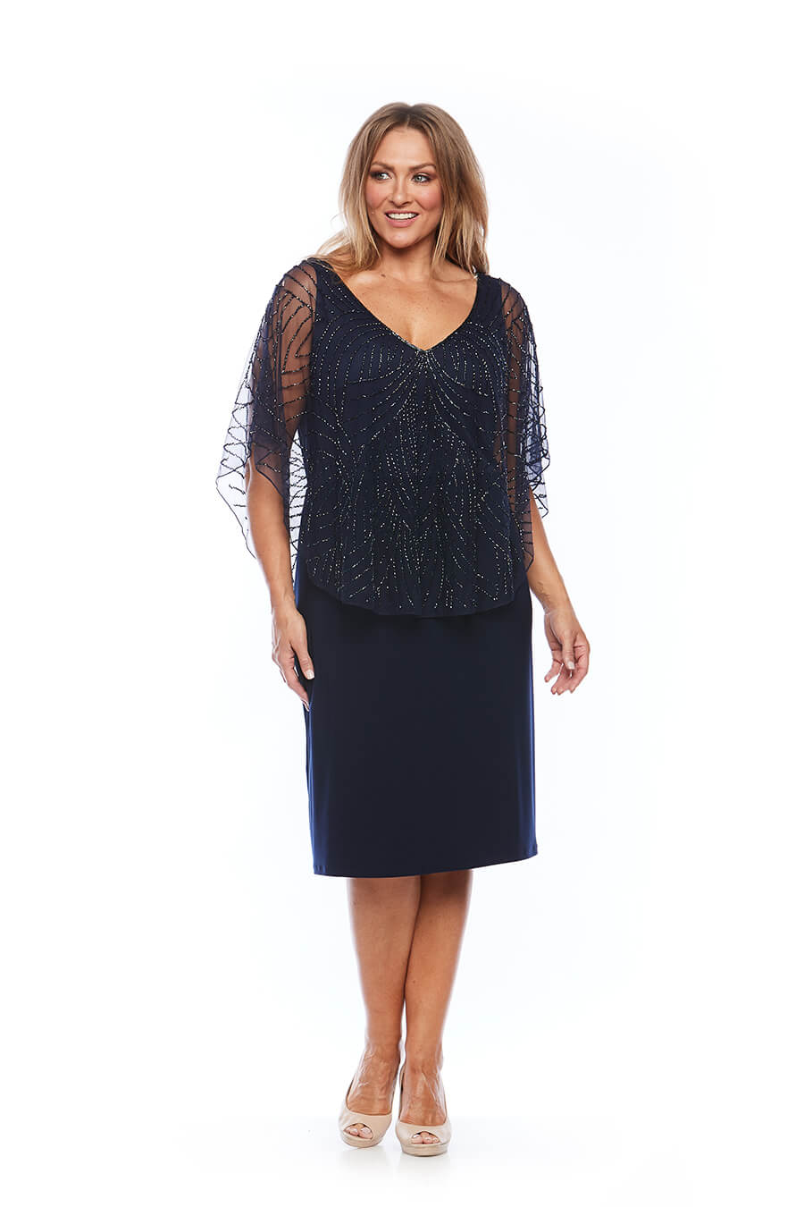 Layla Jones Beaded Overlay Dress (LJ0021 navy) – The Special Size Co